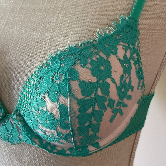 Victoria Secret Dream Angle Green lace push up- Pigeonnant wh Rhinestones bra - Picture 4 of 14
